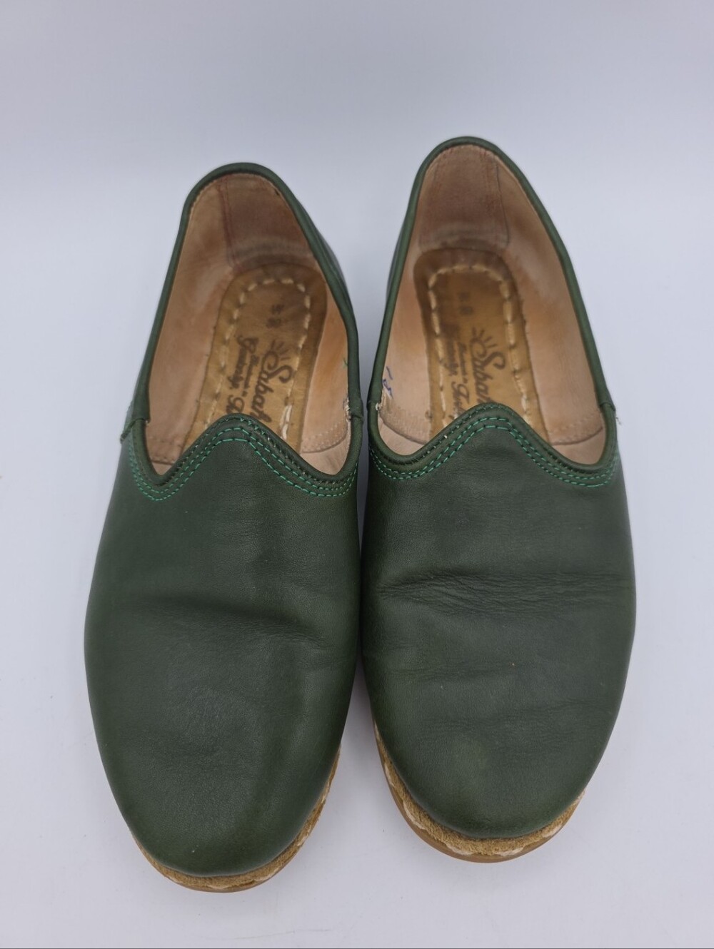 Sabah Denali Green Handmade Turkish Leather Slip On Boho Loafers Shoes Wms 39 - Picture 2 of 8